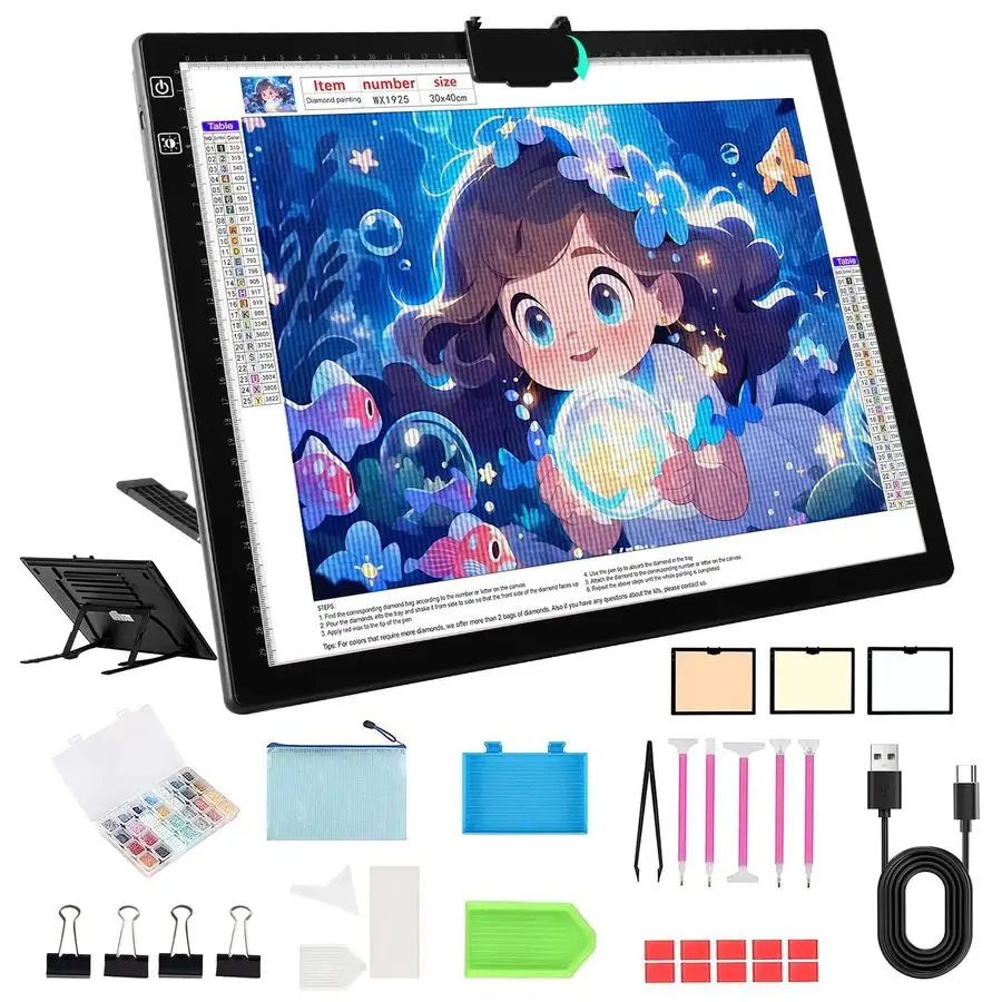 

Перезаряжаемая световая панель для алмазной вышивки формата А3, питание от батареи и USB, 3 цвета, 6 уровней яркости, световой планшет для трафаретной росписи со стойкой