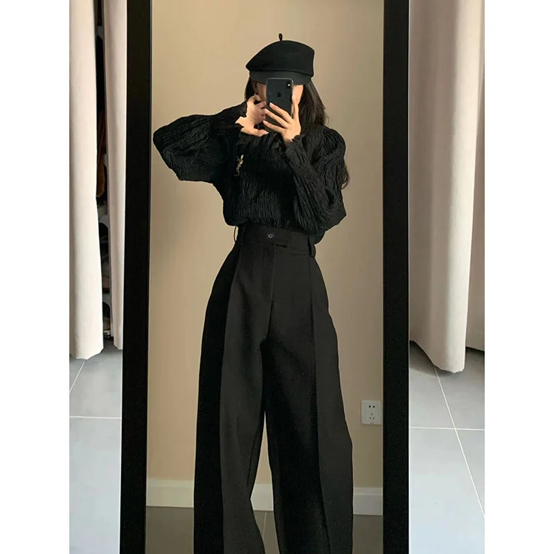 Korean Fashion Small Fragrant Style Shirt Women's Spring New Item Light Mature Style Top High Waisted Trousers Two-piece Set