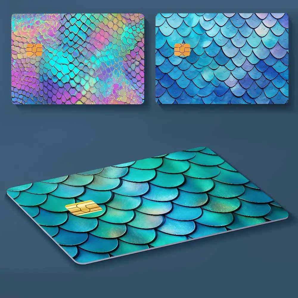 Autocollants pour cartes de crédit à motifs écailles colorées, design distinctif, idéal comme cadeau, merchandising