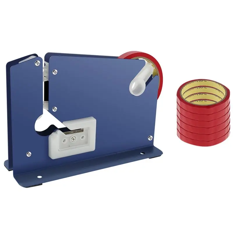 J1UL1N Manual Metal Bag Sealer With 7 Rolls Of Bag Sealing Tape Taper Dispenser Trimmer Cutter Anti-Slip Supermarket Bags