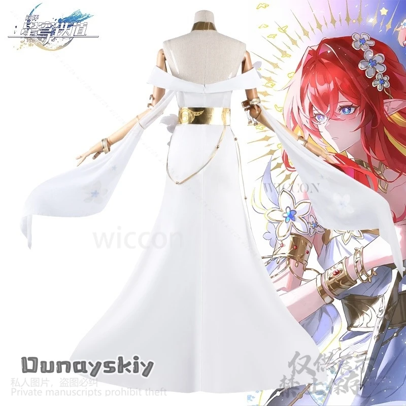 Tribios تأثيري أنيمي لعبة هونكاي: ستار السكك الحديدية زي اليونانية الرجعية فستان أبيض لوليتا الأحمر طويل الباروكات للفتيات امرأة كوس موحدة
