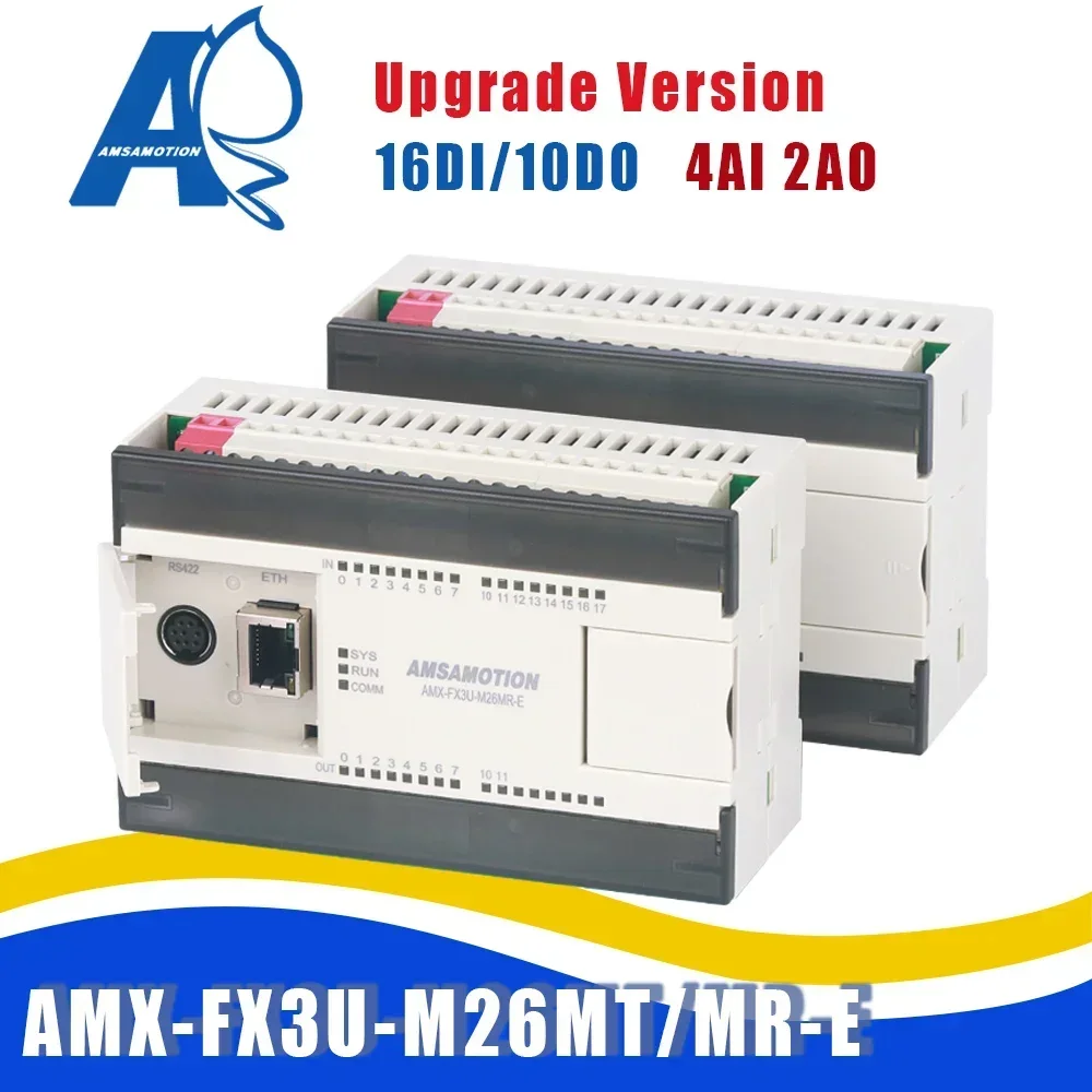 Amsammotion-módulo Em3 de Relé Transistor Analógico Fx3u-m26mr-e M26mt-e Substitua por Mitsubishi Melsec Plc 4ai 2ao Modbus Atualização