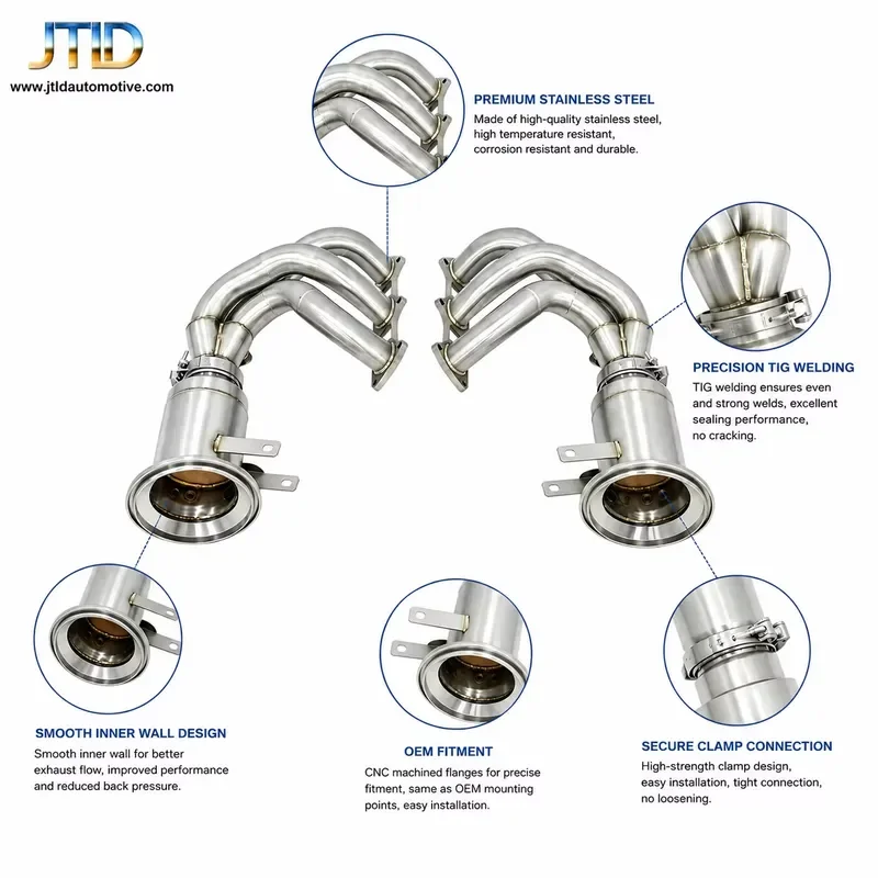High-Performance Equal Length Exhaust Headers for Porsche 911 992 GT3 GT3RS Stainless Steel Sport Cats Manifolds System