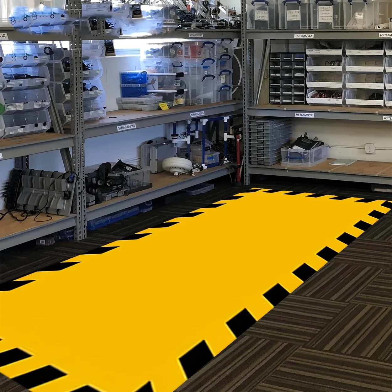 Yellow Black Warning Motorcycle Mat, Non-Slip Garage Floor Mat for Motorbike Parking, Absorbent, Industrial Safety, Home Decor
