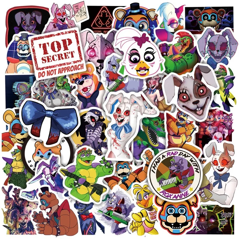 50pcs Five Nights At Freddy's Game Sticker Luggage Water Cup Stationery Mobile Phone Car Scooter Laptop Decorative Sticker