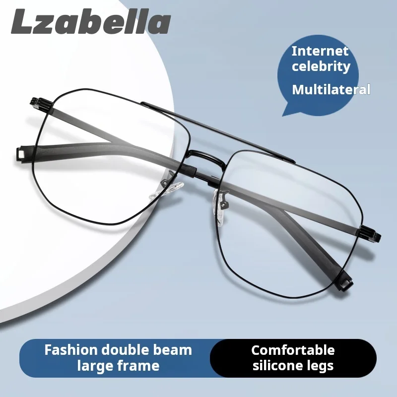 

Lzabella Retro Style Anti Blue Light Glasses Ultra Light Double Beam Metal Frame Flat Glasses Business Men's Eyeglasses 0942