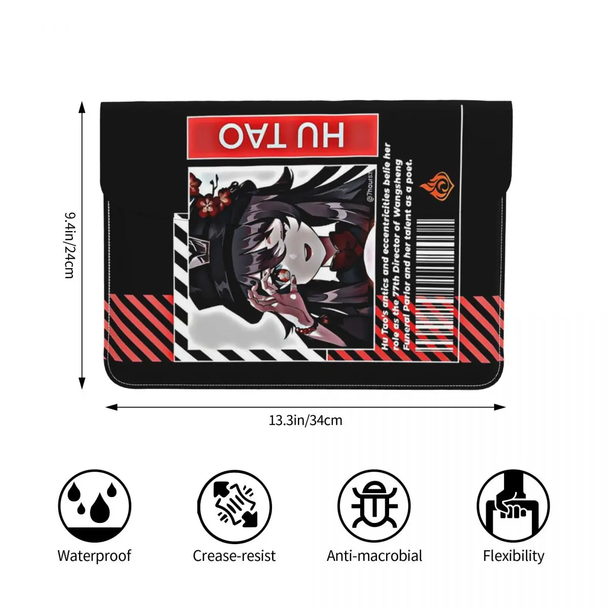 Genshin Impact Game PU Leather Horizontal Laptop Sleeve Shockproof Soft Lining Notebook Case 13 Inch
