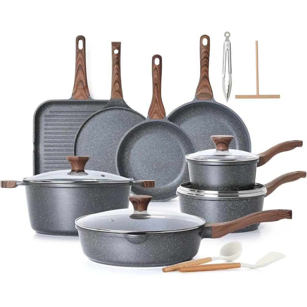 

Nonstick Cookware Set 23-piece, Non Stick Pots And Pans Set With Swiss Granite Coating, Healthy Kitchen Cooking Set,