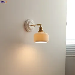 IWHD-accesorios de iluminación LED para pared, lámpara de cerámica moderna, interruptor de perilla para dormitorio, baño, candelabro de pared de estilo japonés