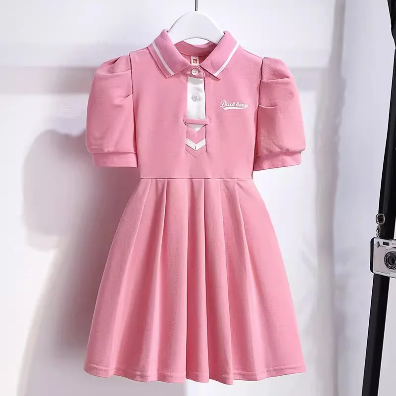 

2024 Hot Sale New Summer Kids Girl Dresses Cute College Style Lapel Baby Girl Princess Dress Fashion Children Clothing 3-14yrs