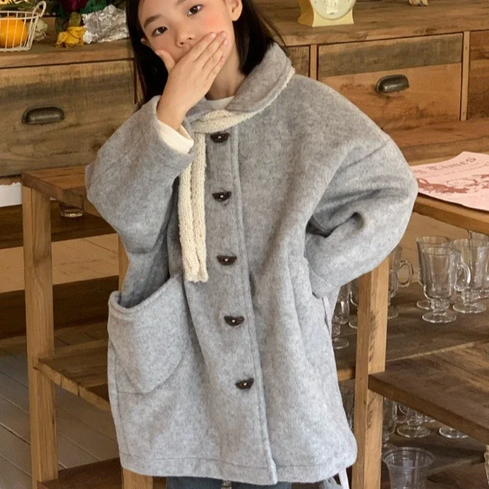 Casaco para Meninas 2025 Outono e Inverno Nova Roupas Infantis Estilo Coreano Casaco de Algodão e Lã Espessa para Meninas