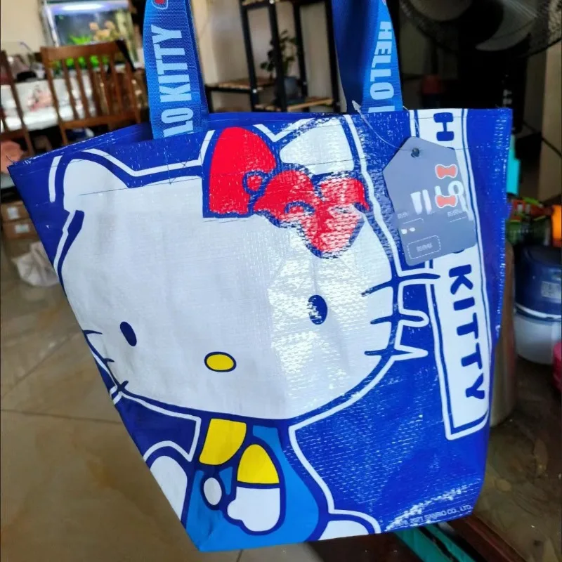 Hello Kitty Peripheral Blue Printed Shopping Bag Przyjazna dla środowiska, ręcznie tkana torba na ramię o dużej pojemności Sanrio Kitty