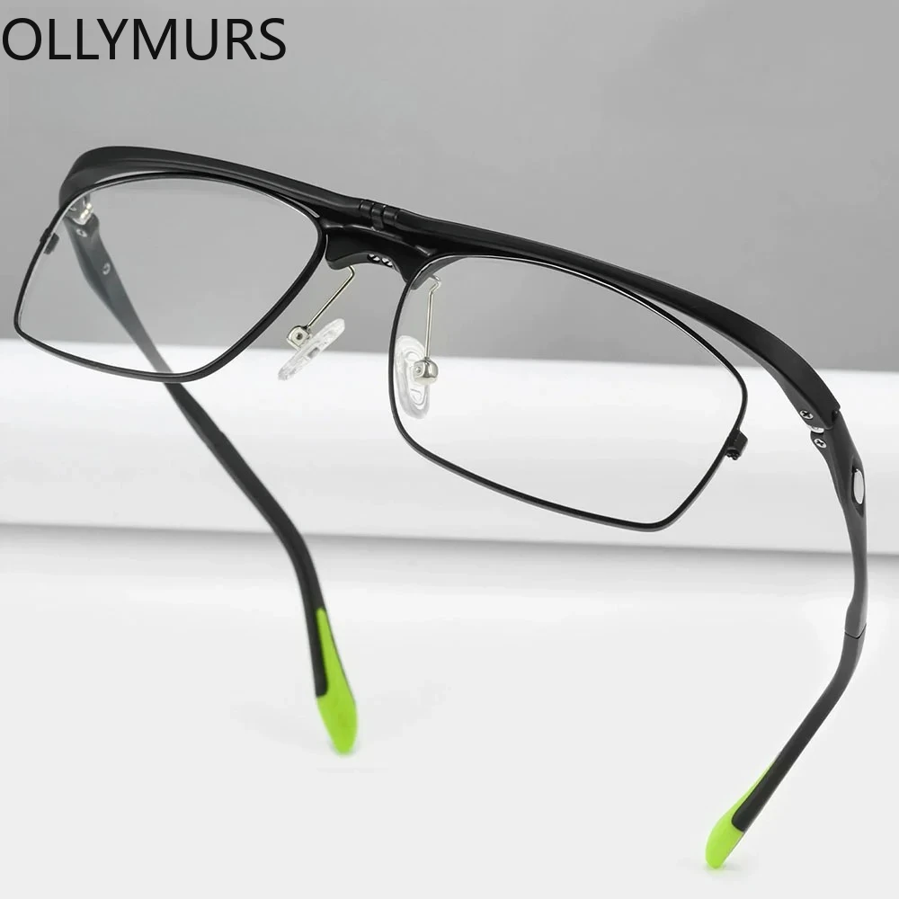 OLLYMURS 180  Flip Up Sporst Optical Prescription Glasses Men Durable Anti-slip Casual Eyewear Square Eyeglasses Lightweight