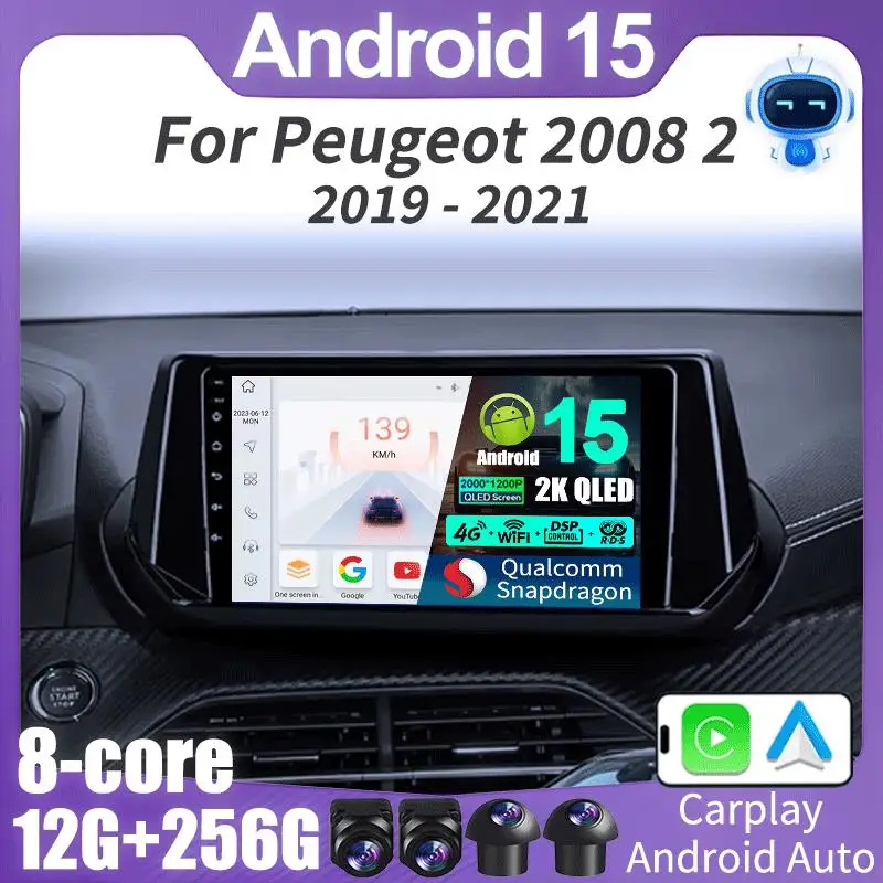 Android 15 Carplay Auto For Peugeot 2008 208 2019 2020 2021 2022 Car Radio Multimedia Video Player Navigation GPS No 2Din 2 Din