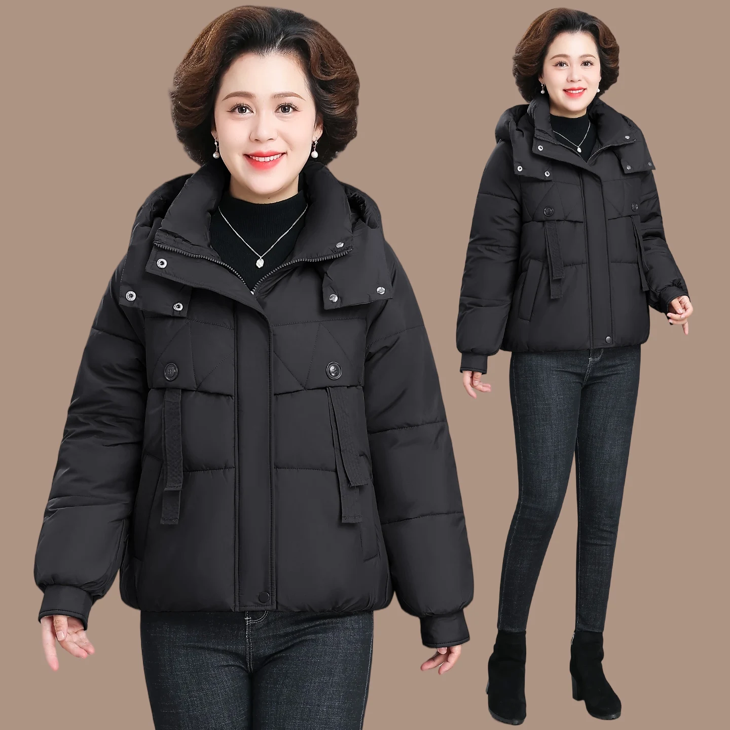 

Thiened down Cotton Jaet Women's ort Sle Warm Outerwear Autumn Winter New Faion Middle-Aged And ly Coat