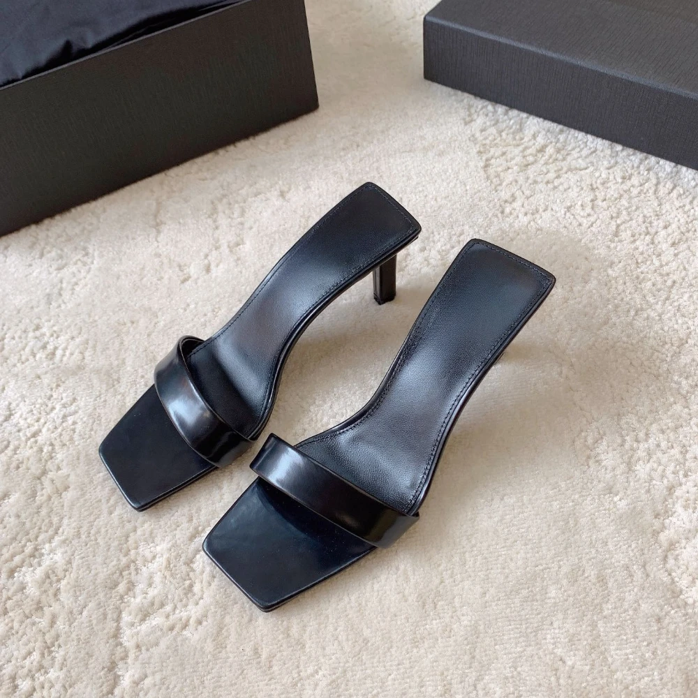 

Luxury Women Brand Handmade Square Toe Simple Solid Color Slippers Outdoor Open Toe Casual Banquet Party Women's Sandals