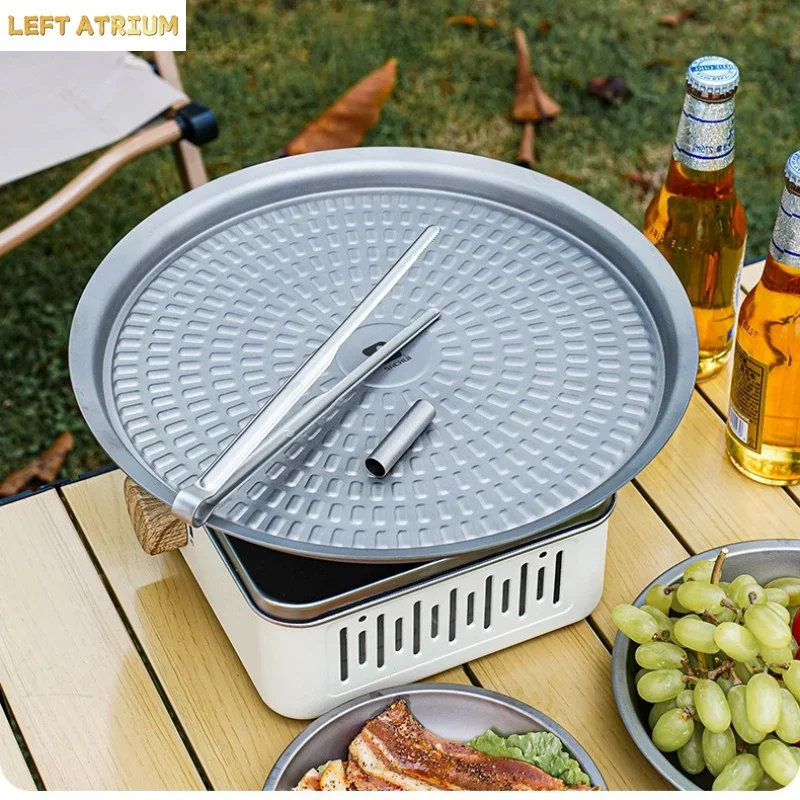 BBQ Pan Pure Titanium Outdoor Thickened Grill Clip BBQ Tools Camping Picnic Large Anti-Stick Frying Pan Household