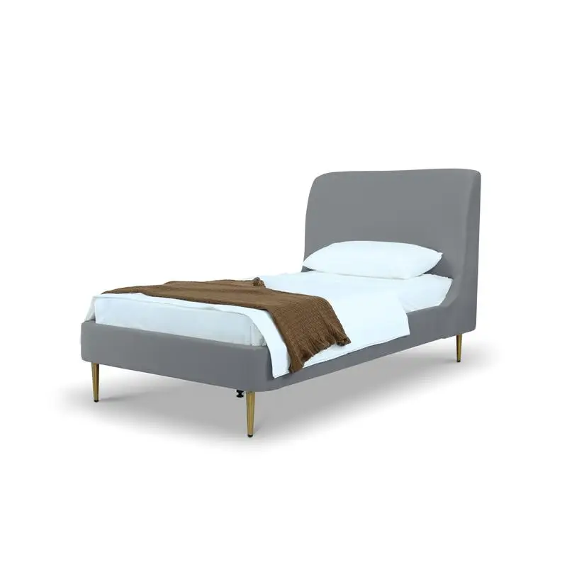 Gray and Gold Upholstered Velvet Twin Bed
