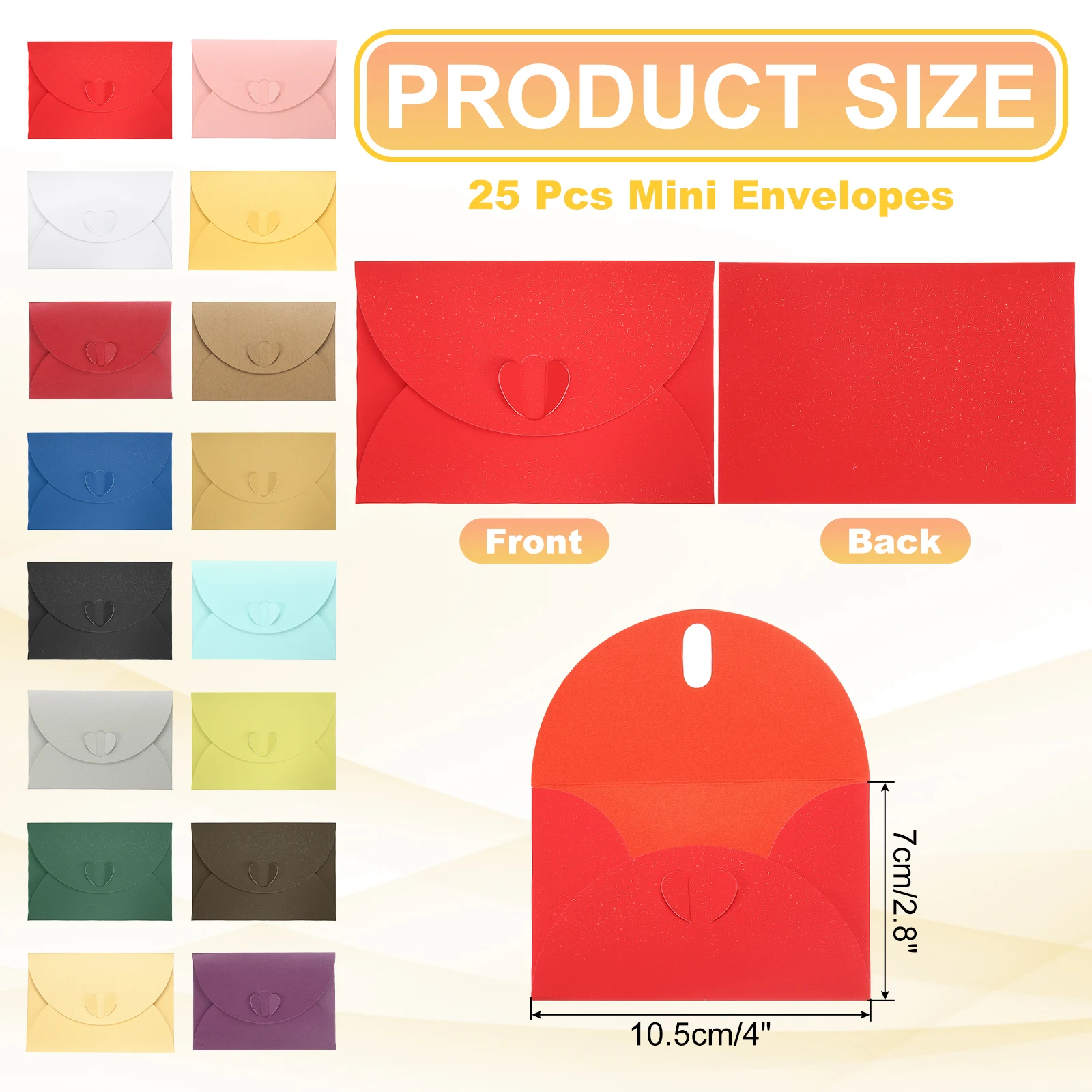25Pcs Mini Envelopes Greeting Card Envelope with Heart Clasp Tiny Item Storage Cute Present Card Holder for Wedding Party Letter