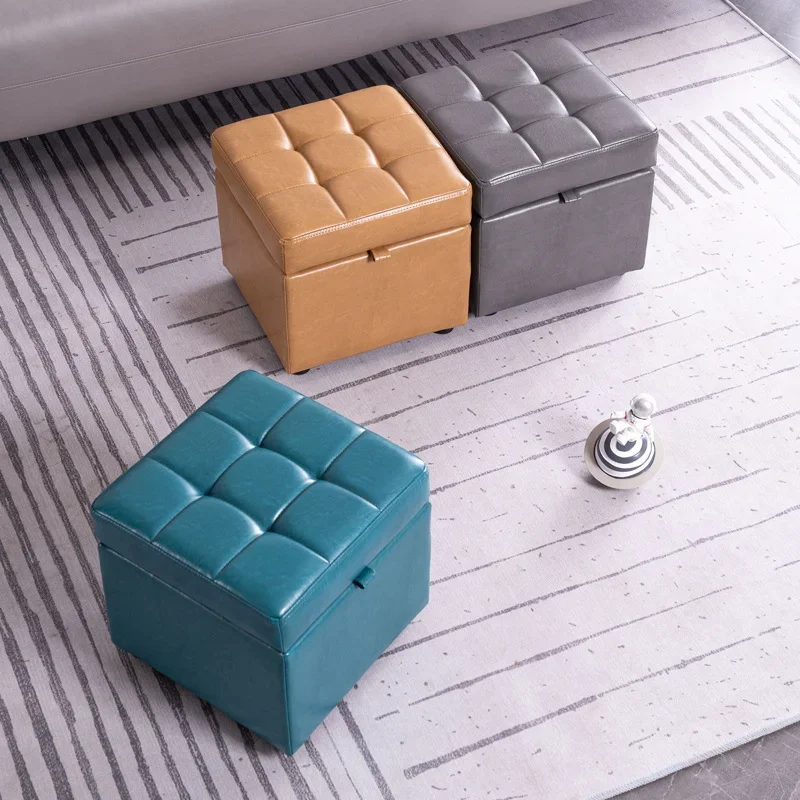 Shoe Changing Stool Modern Storage Stool Wear-resistant Leather Foot Stool Clamshell Multi-scene Applicable Hallway Ottoman