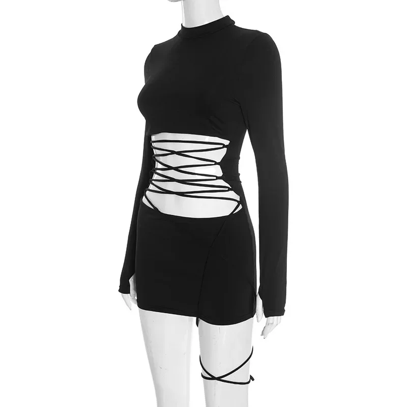 Sexy Bandage Mini Dress Evening Club Wear Dresses 2026 Women Fall Winter Clothes Luxury Outfits Bodycon Party Black Dress