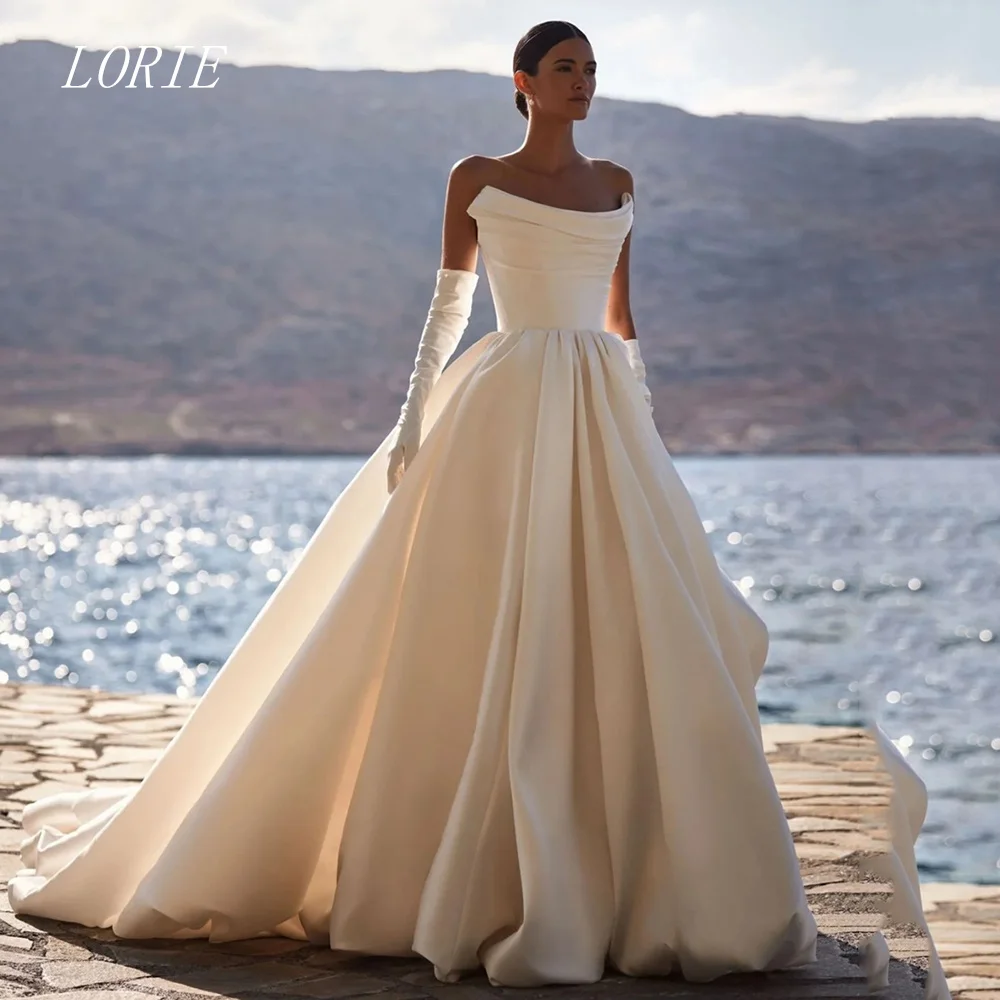 

LORIE Luxury Sleeveless A Line Wedding Dress Simple Strapless Bridal Dresses Elegant Boat Neck Wedding Gown Customized 2026