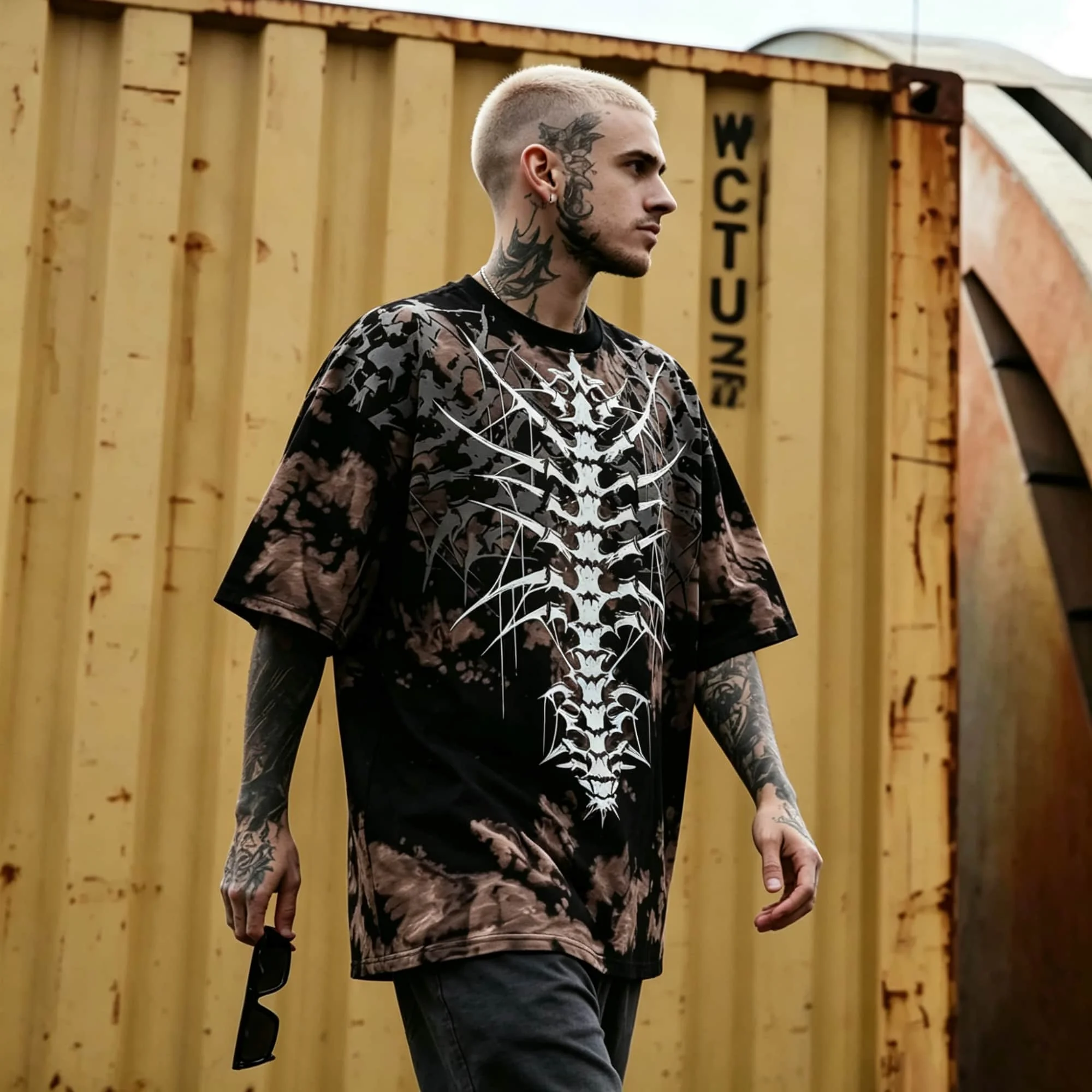 Neue Sommer-Herren-Kurzarmhemden Grunge Street Skelett-Print T-Shirt Punk Mode Herren-Oberteil – Detail 4