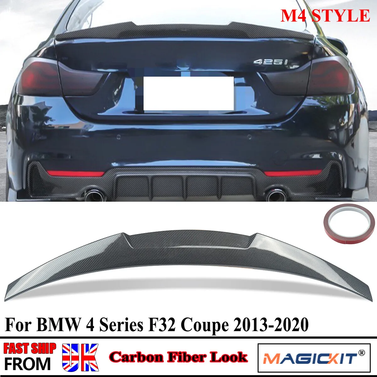 

FOR BMW 4 SERIES F32 Rear Roof Spoiler COUPE 420d 430i 440i M4 STYLE 2013-2020 REAR BOOT LIP WING SPOILER CARBON LOOK Refit