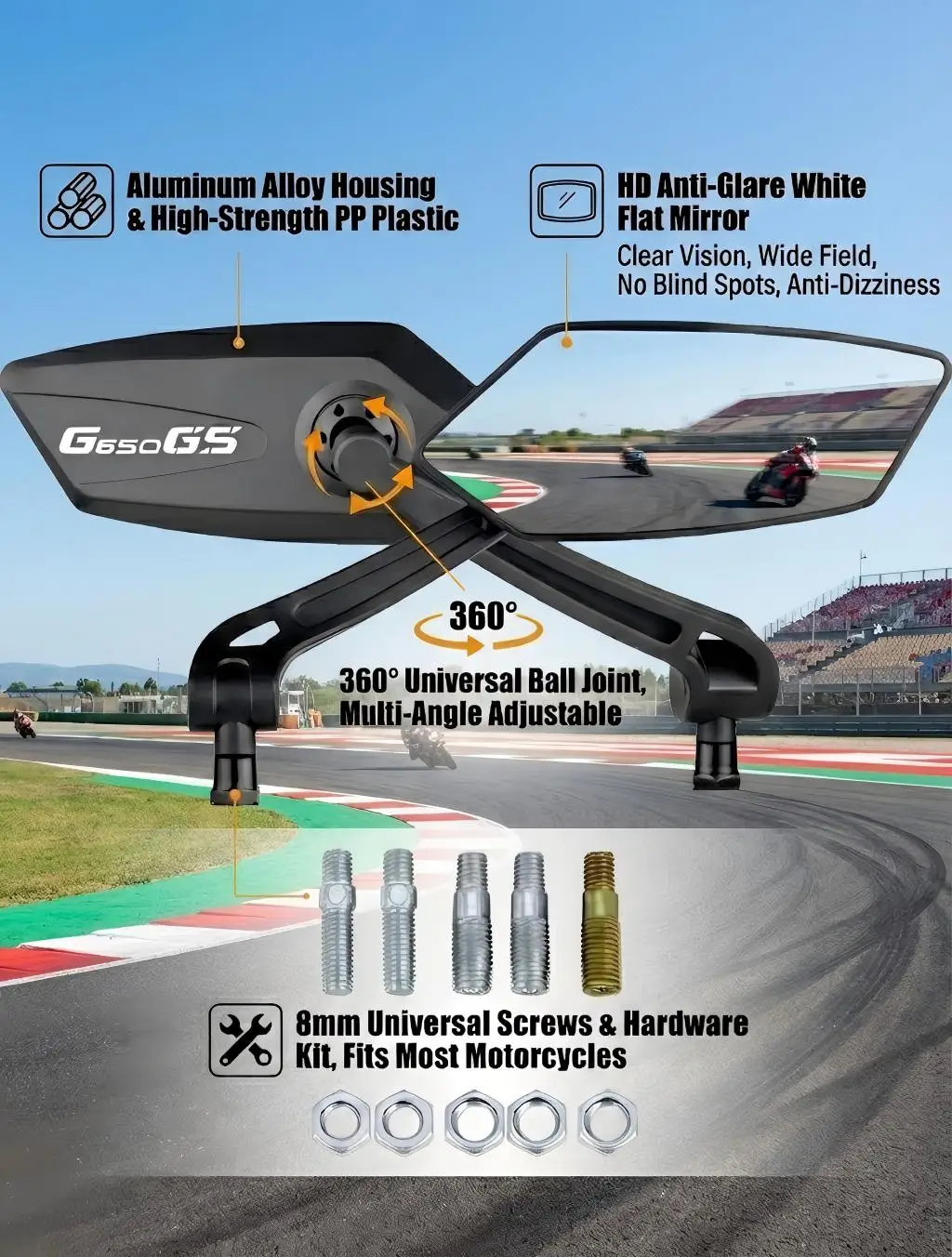 High-quality motorcycle rearview mirror with adjustable and rotatable function For BMW F650GS F700GS F750GS F800GS F850GS G650GS