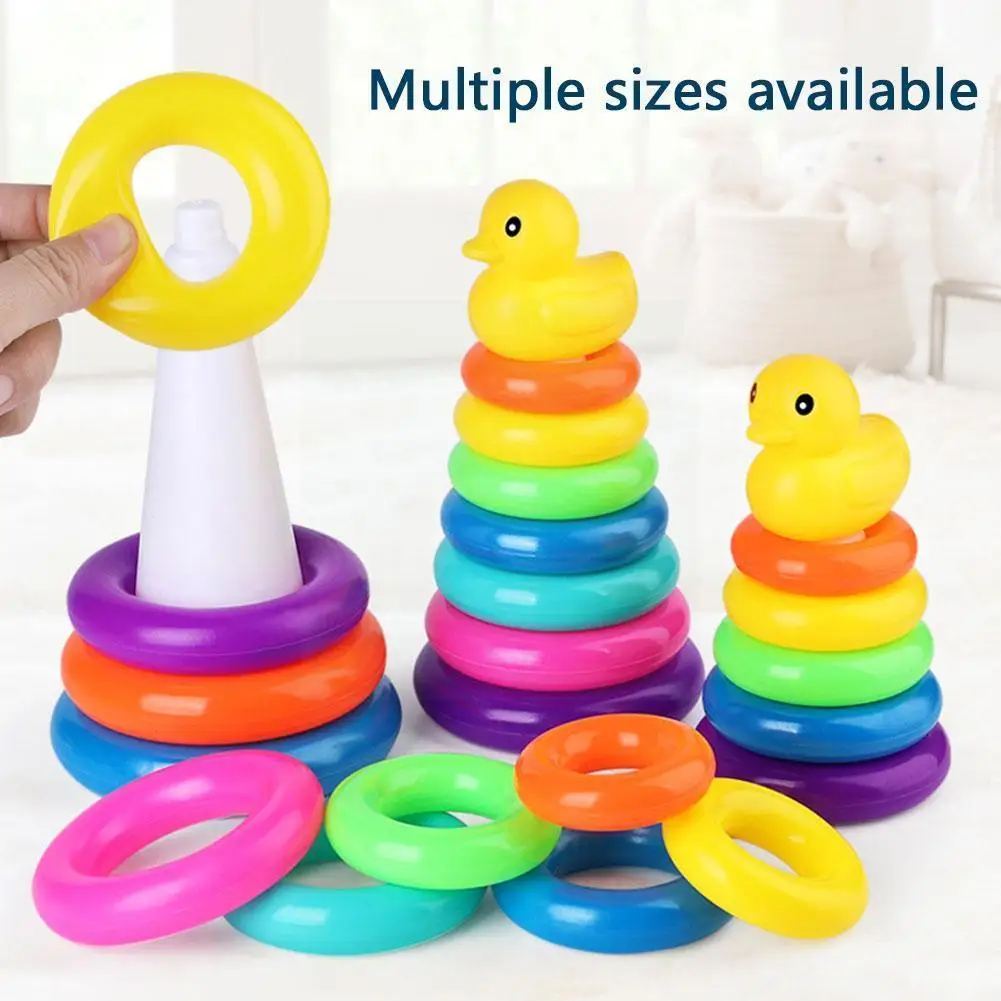 

Children's Little Yellow Duck Montessoris Rainbow Tower Stacking Circle Baby Early Childhood Education Puzzle Ring Toy Kids Toys