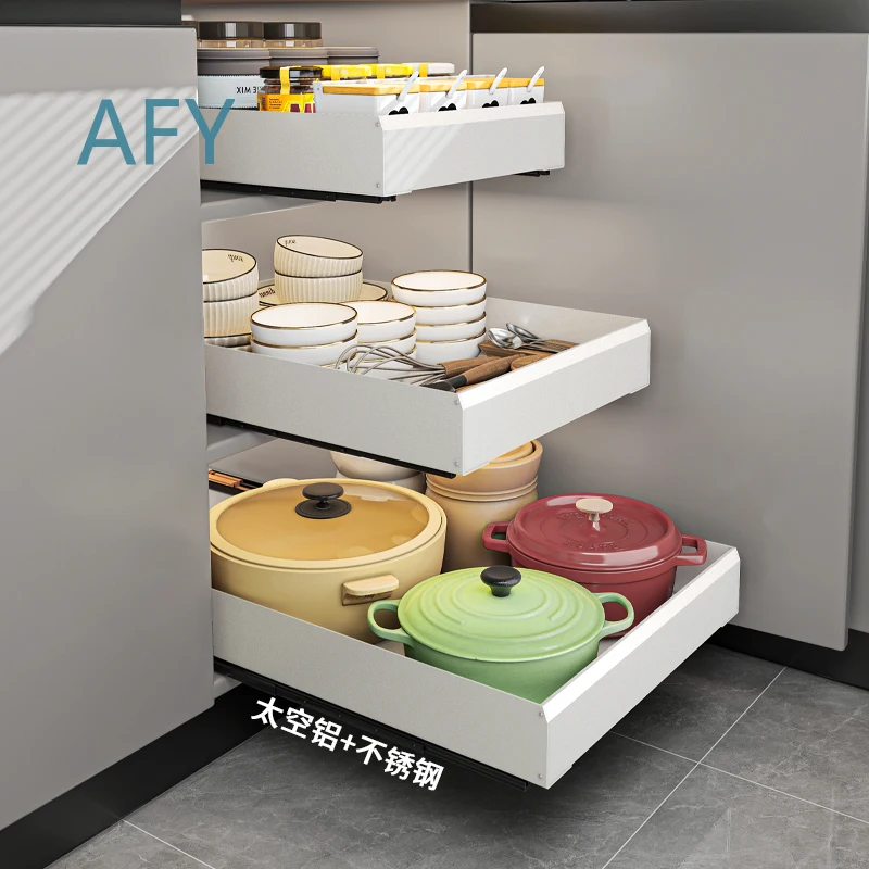 A9L Pull Out Kitchen Shelf Organizer for Cabinets Spice Rack Drawer Sink Storage Box Sliding Pantry Organizer for Home