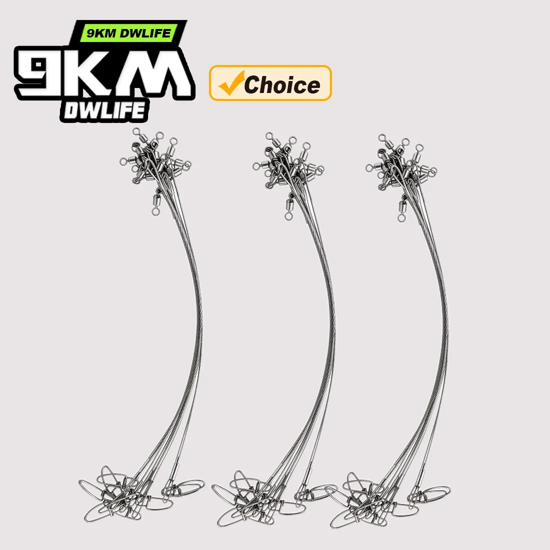 9KM 10Pcs American Swivel Dual Snap Steel Wire Leader, Silver Fishing Line Connector for Predator Lure Fishing Terminal Tackle