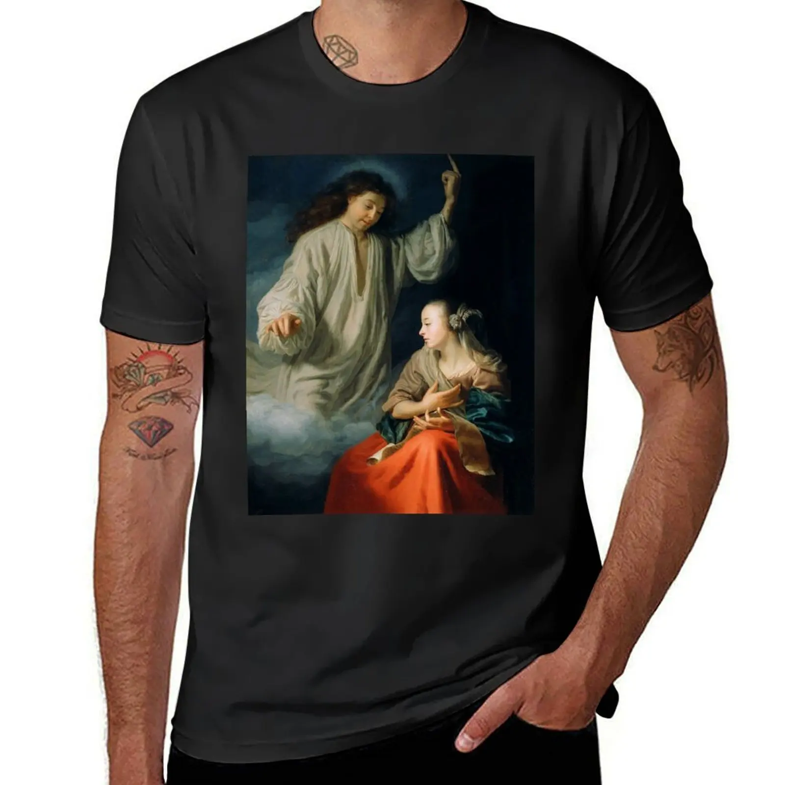 The Annunciation Godfried Schalcken 1665 Renaissance Gospel Biblical Art T-Shirt funnys animal prinfor boys mens clothing