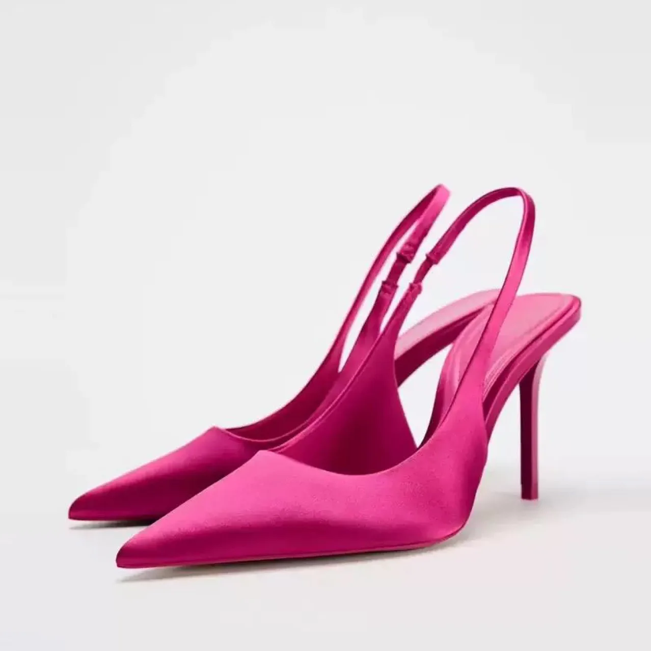 

Bloomsteps2025 Autumn Pink Satin Pointed Toe Stiletto Sandals One-Strap Backless High Heels Ultra High Heels