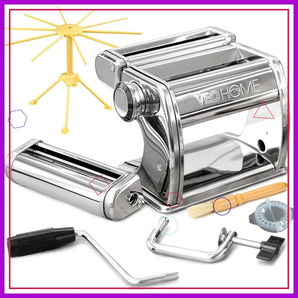 

Stainless Steel Manual Pasta Maker with Dryer, Adjustable Thickness & Cutter for Homemade Noodles