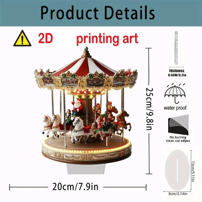 Acrylic 2D Flat Christmas Carousels Desktop Ornament Decoration Table Sign Gift A2BB