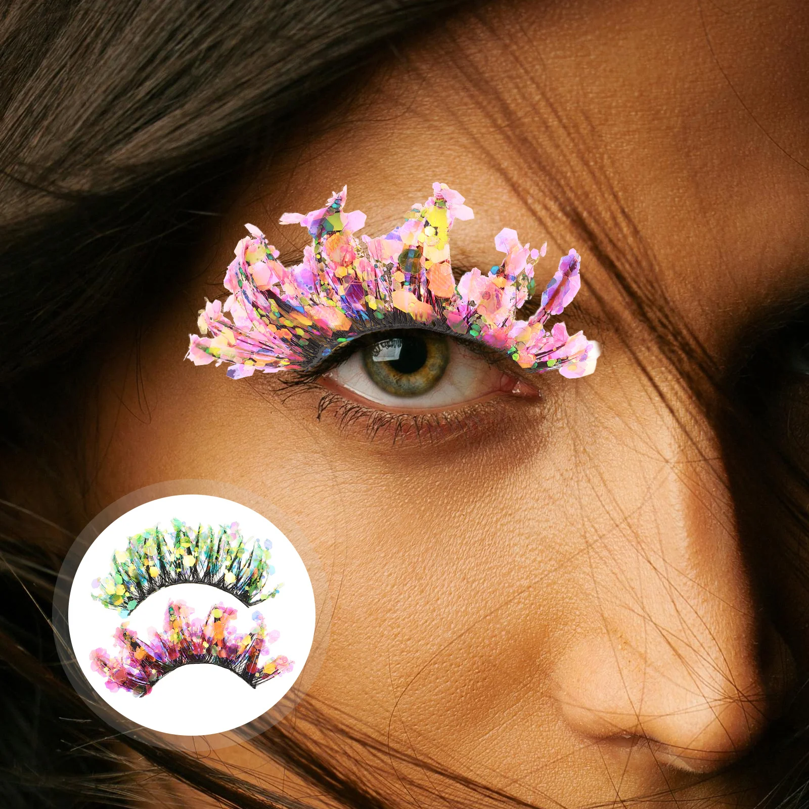 

2Pairs 3D Shining Eyelashes Sequin Sparkle False Lashes Dramatic Length and Volume for Cosplay Photography Lashes with Color