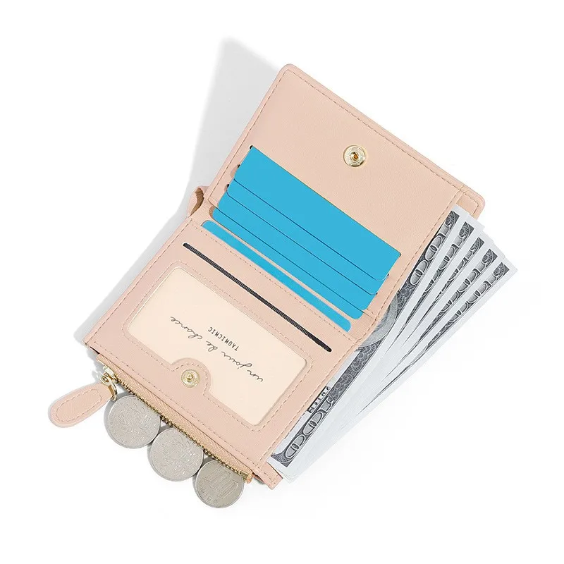 Fashionable Pleated Short Ladies Wallet PU Leather Zipper Coin Purse Multi-Slot Student Card Case Carteras Mujer Billiteras
