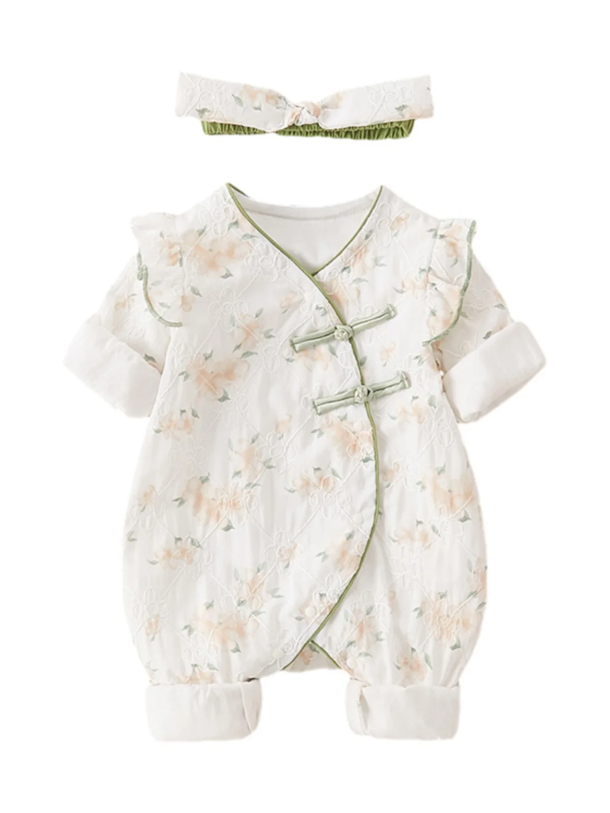 Conjunto de Roupa para Bebê de Primavera e Outono, Macacão Longo com Fechamento de Botão em Camadas Duplas, Roupas Externas em Algodão Respirável, Conjunto de Duas Peças