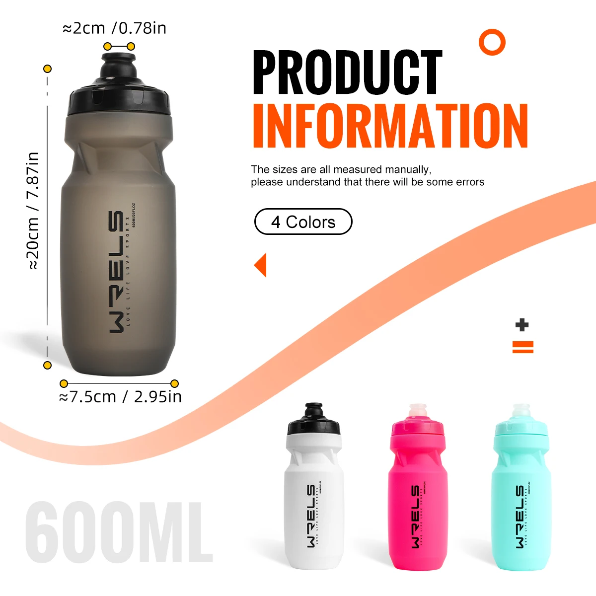 WRELS 600ML PP Bicycle Water Bottle Squeeze Out Water Leak-Proof Cycling Outdoor Sports Water Bottle Fitness Plastic Water Cup