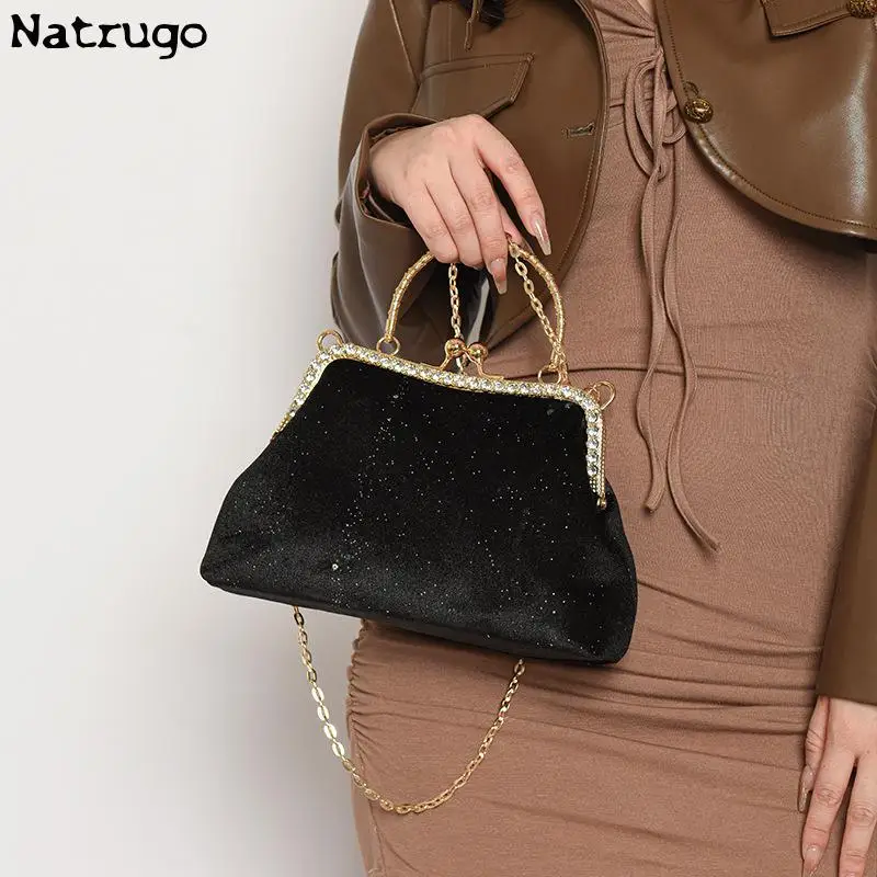 Velvet Top Clutch Bag Clip Chain Women Crossbody Bag Purse Designer Brand Shoulder Bag Lady Luxury Dinner Handbag Satchel 2023