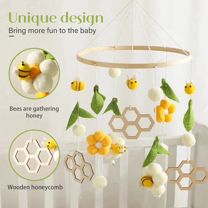 Sonajero móvil para cama de bebé, juguetes con forma de animales de abeja, sonajero para cuna de recién nacido, bolas de lana, cuentas, campana de cama para bebé