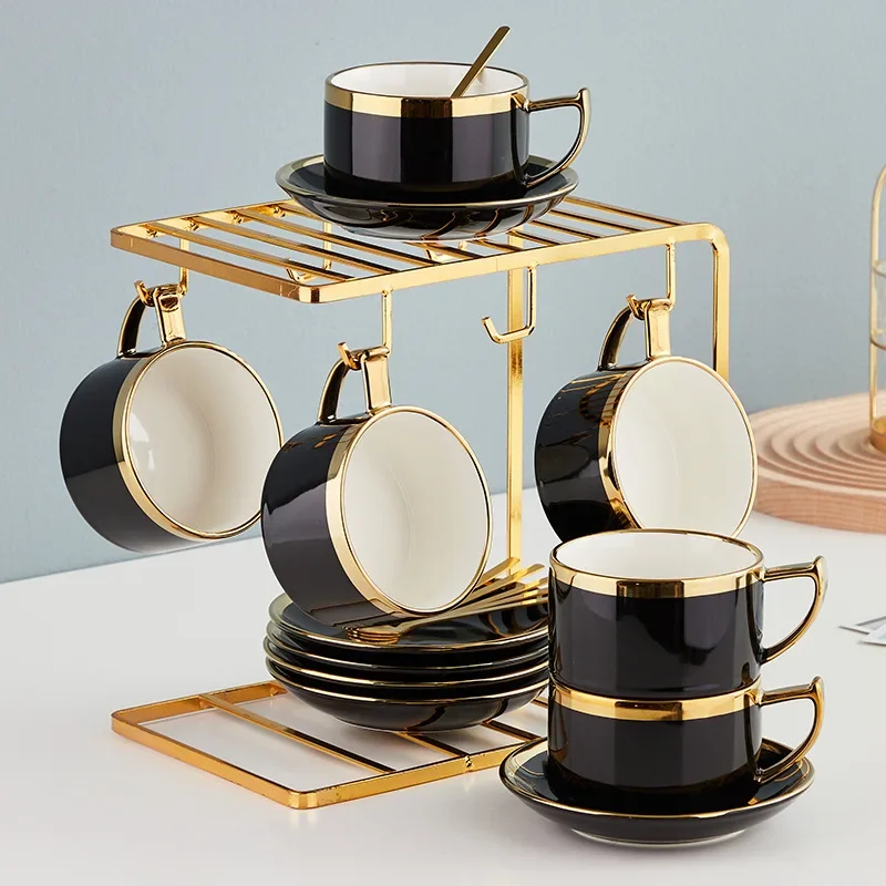 Nordic Minimalist Ceramic Coffee Cups and Saucers Gold-painted Western Restaurant Coffee Set Water Cups and Milk Cups