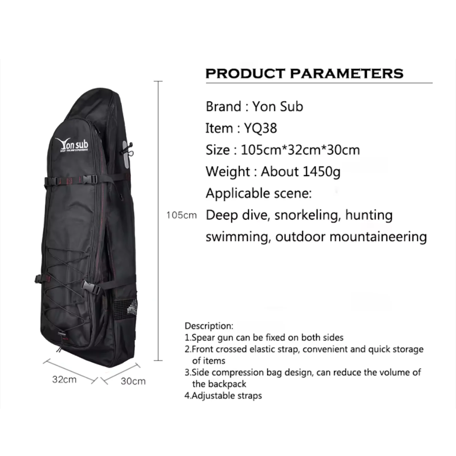 Long Fins Bag Insulated Front Pocket Practical Fishing Diving Equipment Backpack Spearfishing Gear Bag Diving Fins Backpack