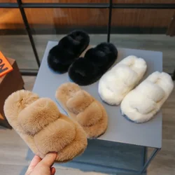 Childrens Furniture Slippers Khaki Warm Wool Girls Boys Soft Fur Slippers Autumn Winter Beige White Outside Kids Cotton Slippers