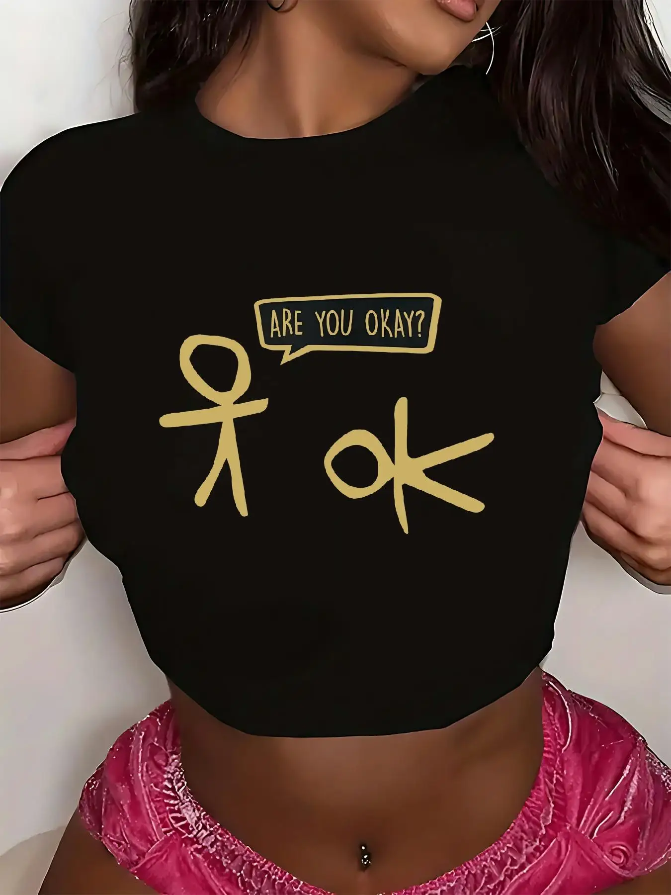 Fashion Top Cropped Tshirt Aesthetic Crop Top Youthful and Vibrant Womens Cropped Flat Printed Pattern Cute Aesthetic Clothes