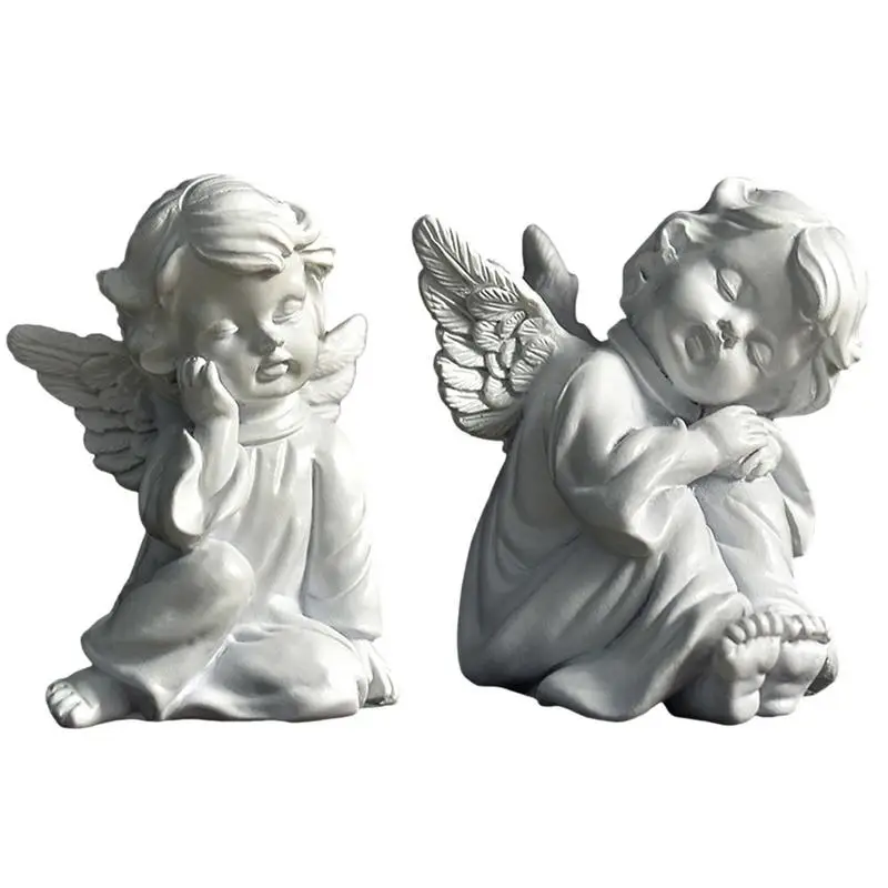 2024 Resin Fairy Girl Angel Figurine Peaceful Prayer Sculpture Desktop Ornaments Retro Flower Fairy Small Decorative Home Decor