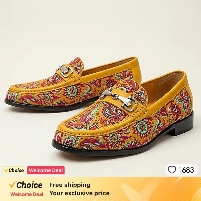 National style Paisley printed loafers for men, light luxury for men, personalized for banquets, one foot leather shoes for men
