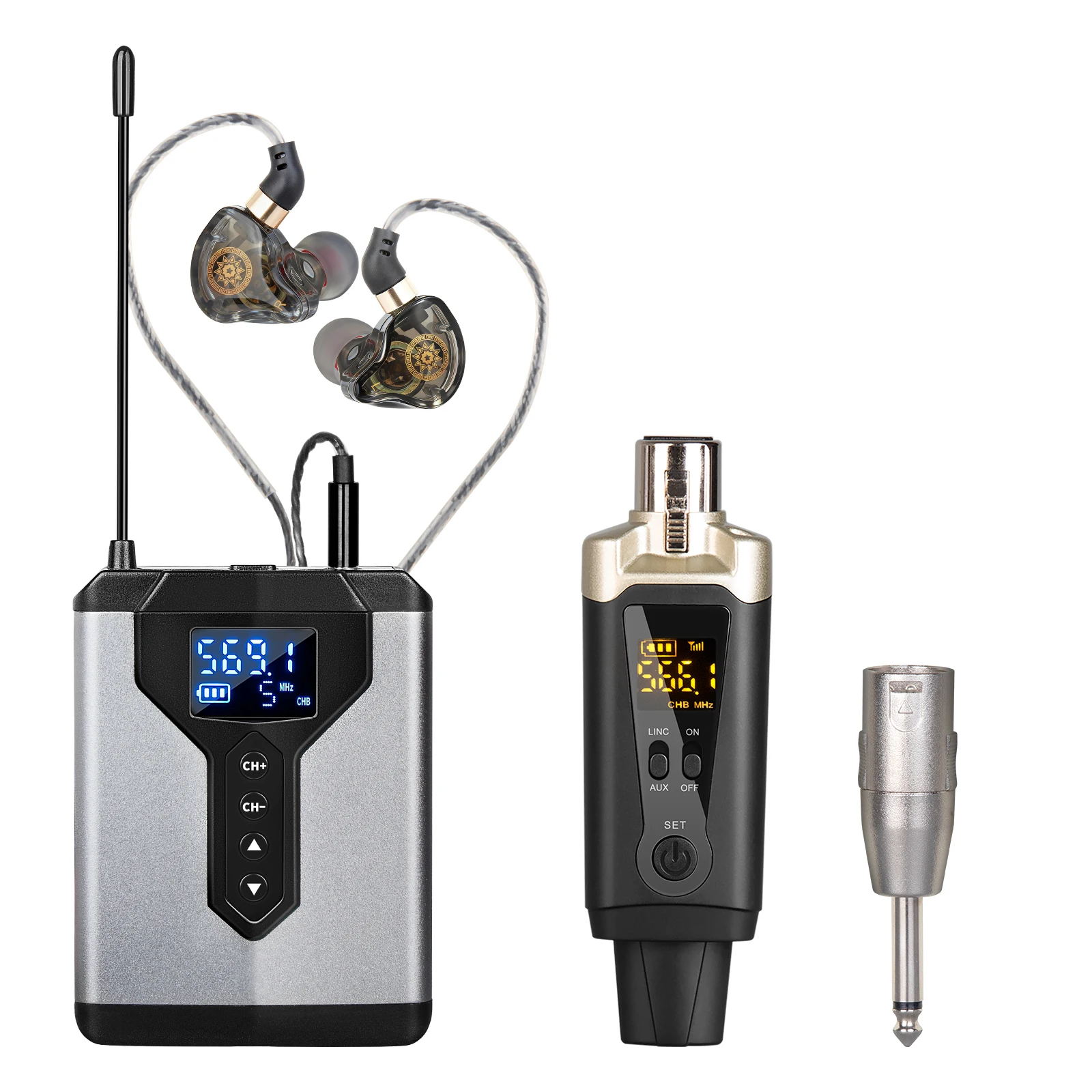 Bezprzewodowy system monitoringu słuchu Stereo UHF z nadajnikiem i odbiornikiem T9 1/2/4 do występów na żywo, muzyki scenicznej i studia. — zdjęcie produktu 2