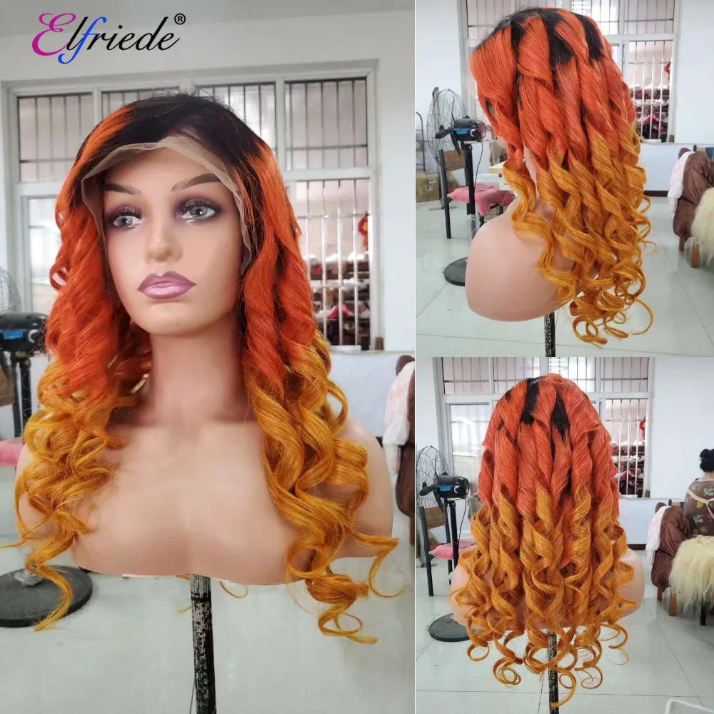 Elfriede 1B/Orange/Yellow Lace Front Wigs for Women Loose Wave 4x4 13X4 13X6 HD Lace Frontal Wig Colored Remy Human Hair Wigs